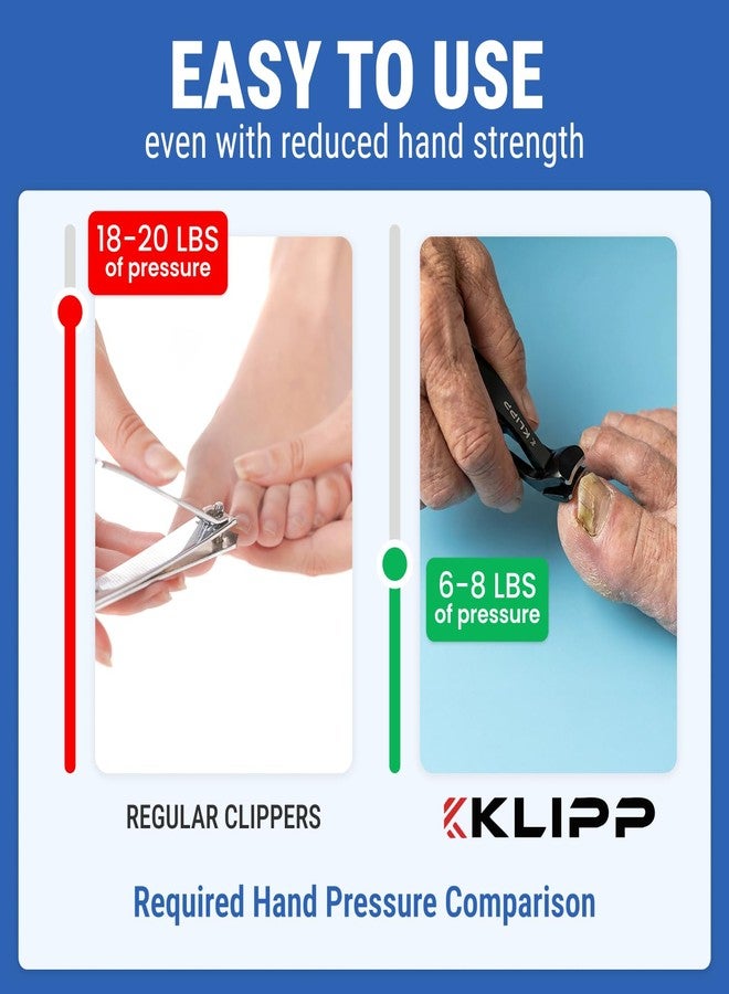 KLIPP Toenail Clippers for Thick Toenails – KLIPP 15 mm Wide Jaw Thick Fingernail and Toenail Cutter with Curved Stainless-Steel Blades for Seniors (Angled Wide Opening) - Image 2